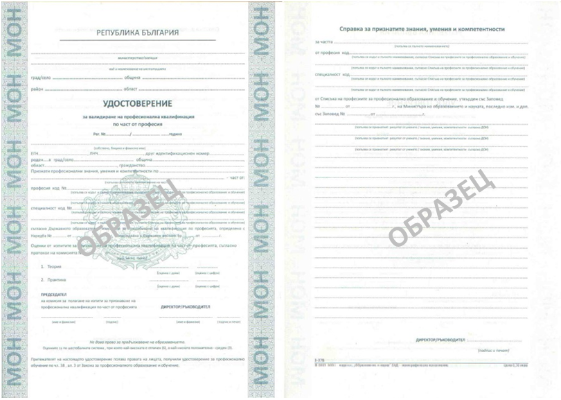 Certificate of validation of professional qualification by part of a profession (sample)